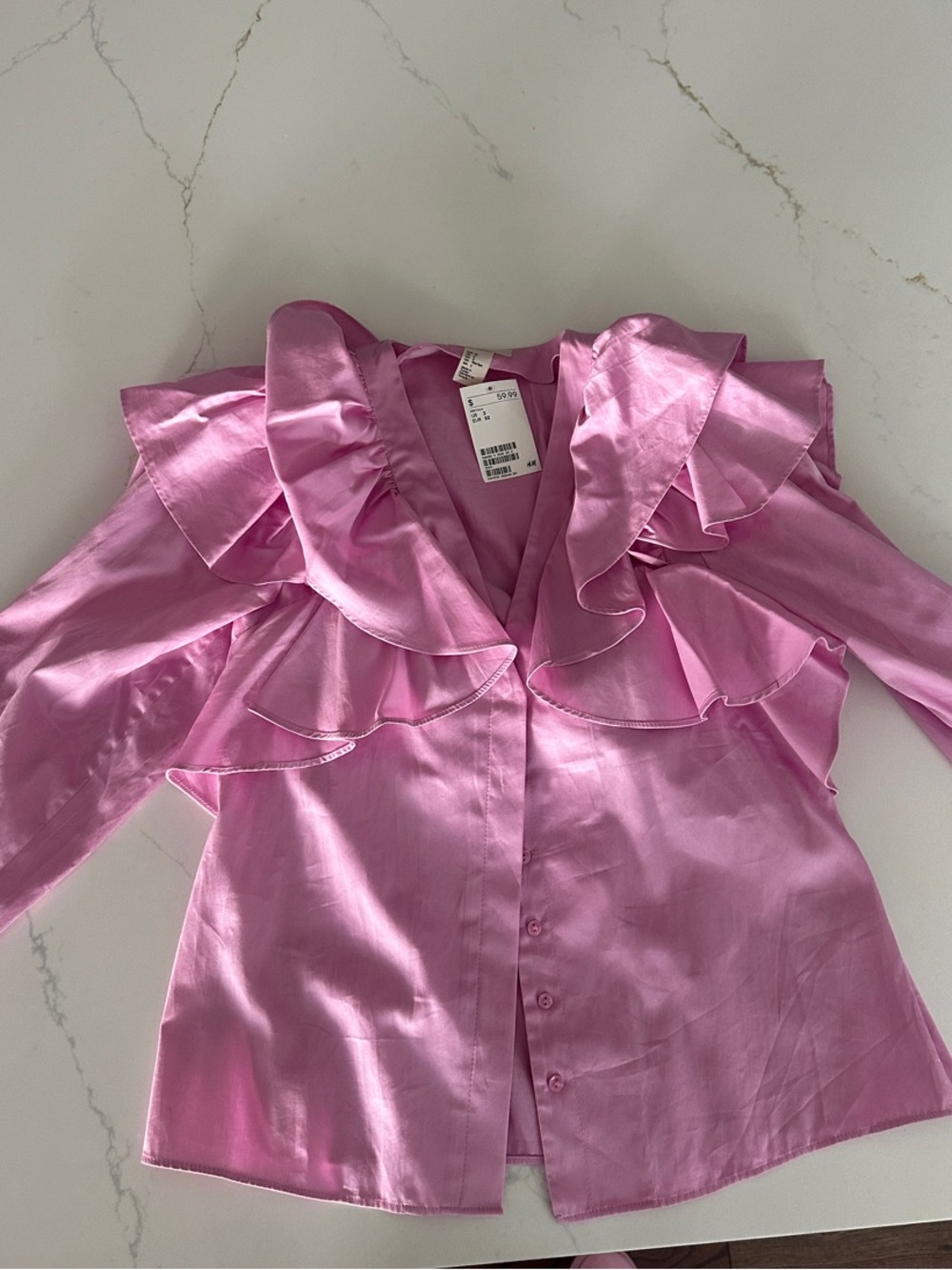 H&M Pink Satin Ruffle Blouse Jacket